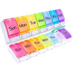 4 Pack of Portable Weekly 7-Day Pill Organizer, Rainbow Color